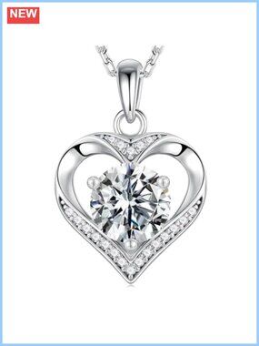 925 Sterling Silver Heart Pendant Necklace Created Moissanite